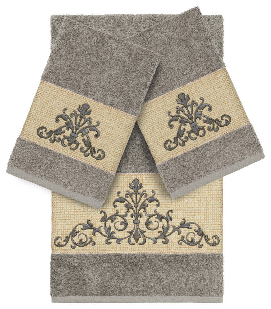 Scarlet 3-Piece Embellished Towel Set, Dark Gray