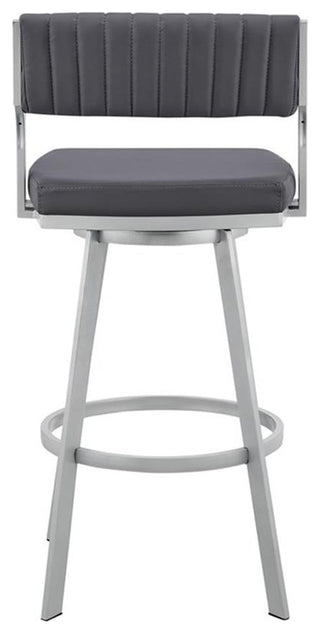 Armen Living Scranton 26" Faux Leather/Metal Counter Stool in Silver/Slate Gray