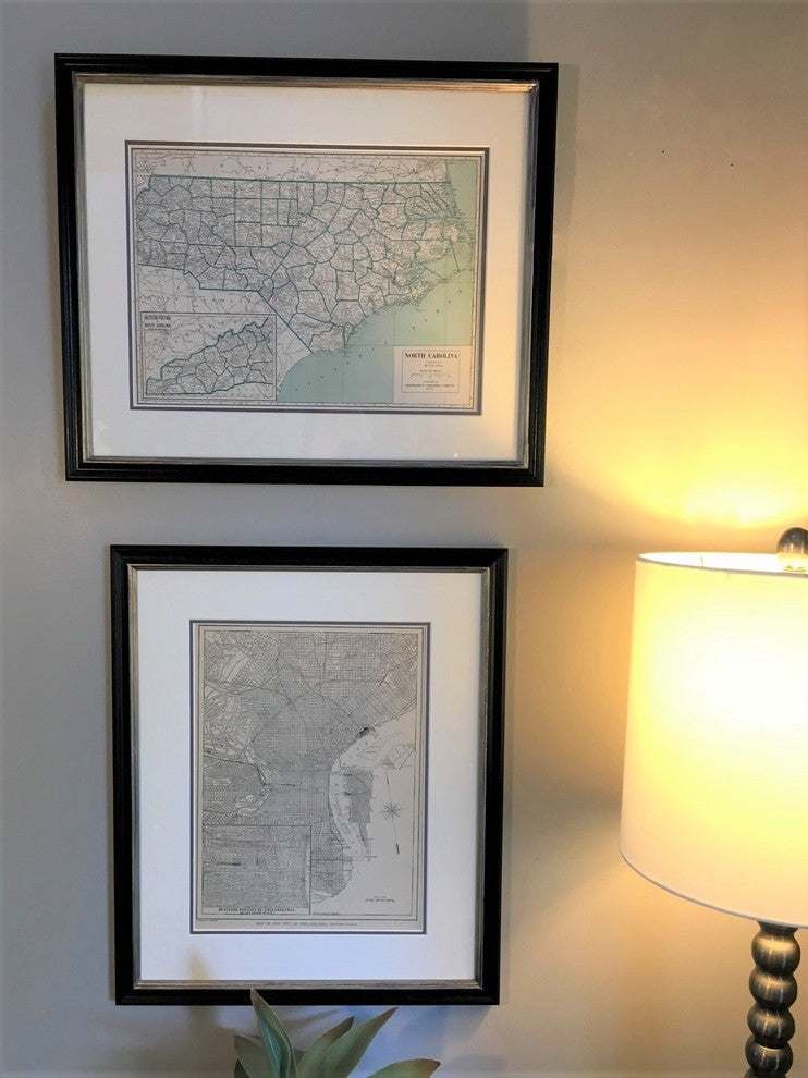 Original Vintage 1920s Philadelphia Map, Framed