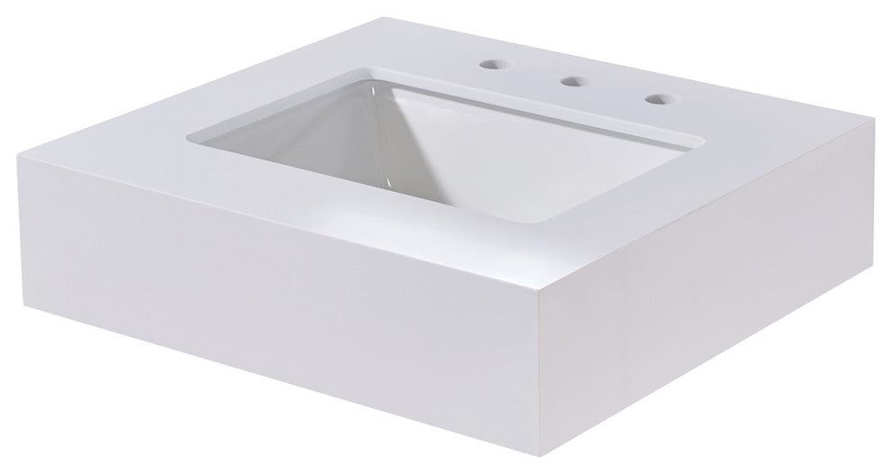 Edolo Engineered Stone Vanity Top, Snow White Apron With White Sink, 24"