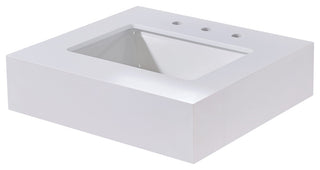 Edolo Engineered Stone Vanity Top, Snow White Apron With White Sink, 24"