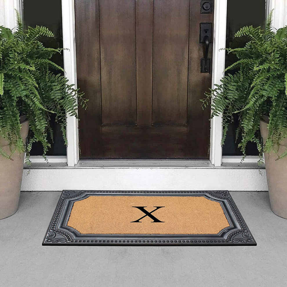 Angela Bronze Finished Black/Beige 24"x39" Monogrammed Doormat, X