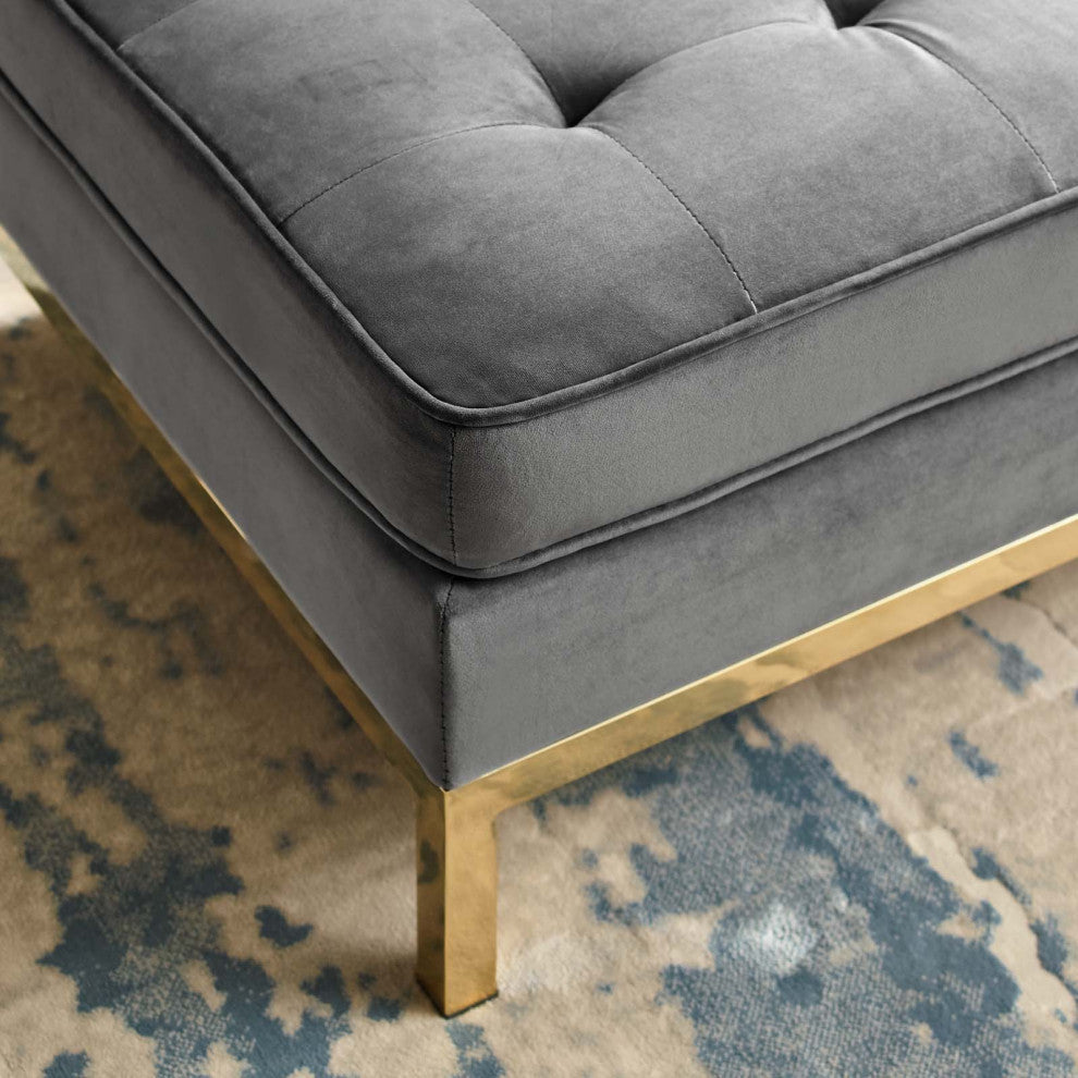Accent Chair Ottoman, Velvet, Gold Gray, Modern, Living Lounge Hospitality