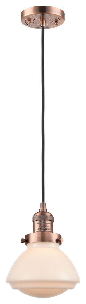 Olean 1-Light Mini Pendant, Antique Copper, Matte White