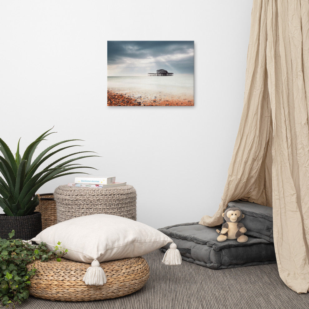 Abandoned West Pier Coastal Seascape VGT Landscape Photo Canvas Wall Art Print, 18" X 24"