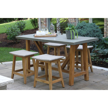5-Piece Composite, Teak and Ash Gray Wicker Counter Height Dining Set