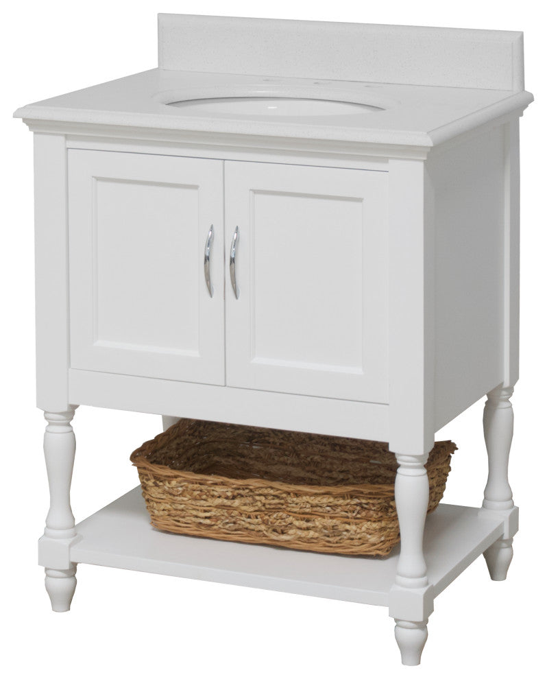 Beverly 30" Bathroom Vanity, White, Quartz