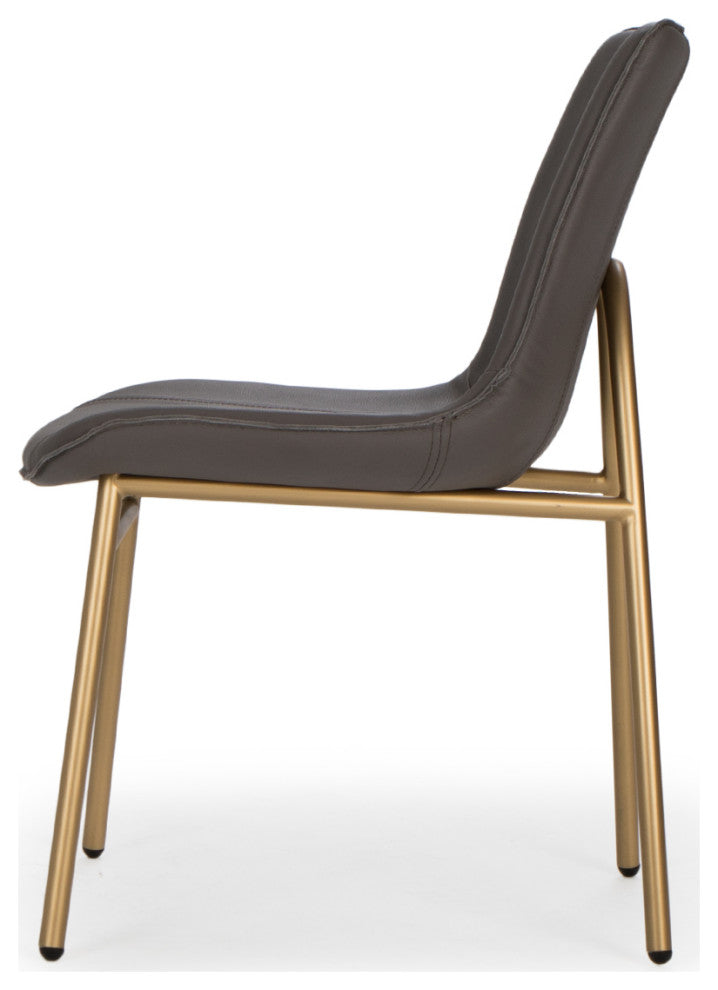 May Side Chair, Cream Ventura Leather, Brass Powder Coat