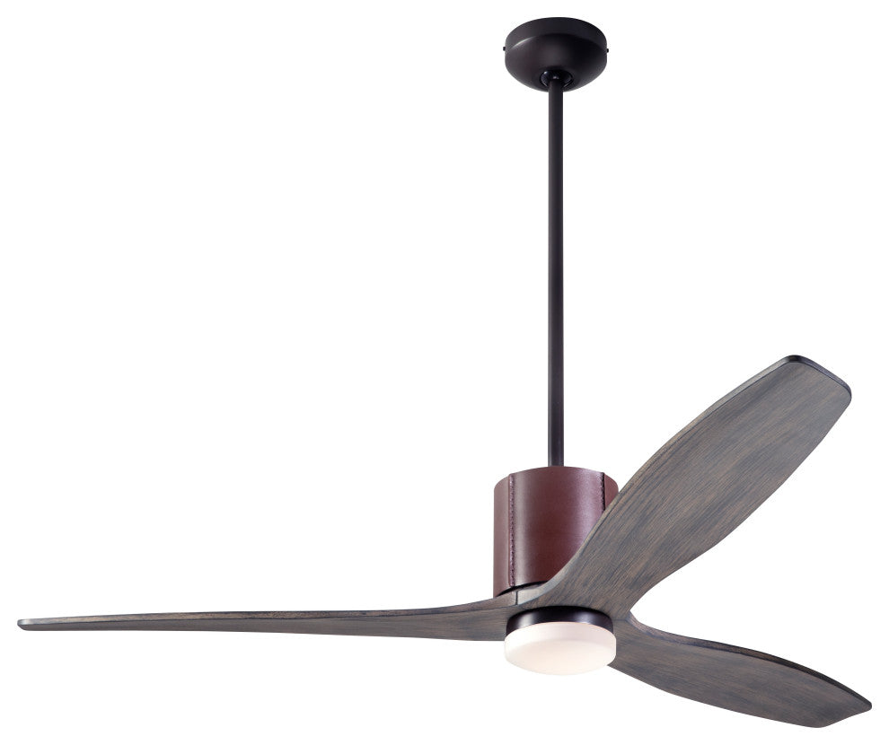 LeatherLuxe Fan, Bronze/Choc., 54" Gray Blade With LED, Wall/Remote Control