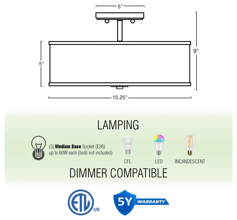 Kira Home Chloe 15" Retro Ceiling Light, White Drum Shade, LED Compatible, Round