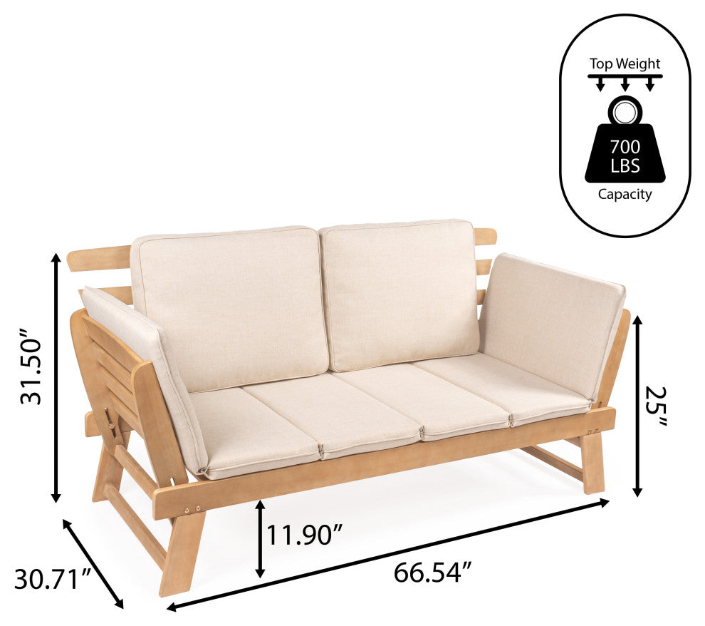 Hartley 2-Seat Modern Scandinavian Folding Wood Outdoor Day Bed Sofa