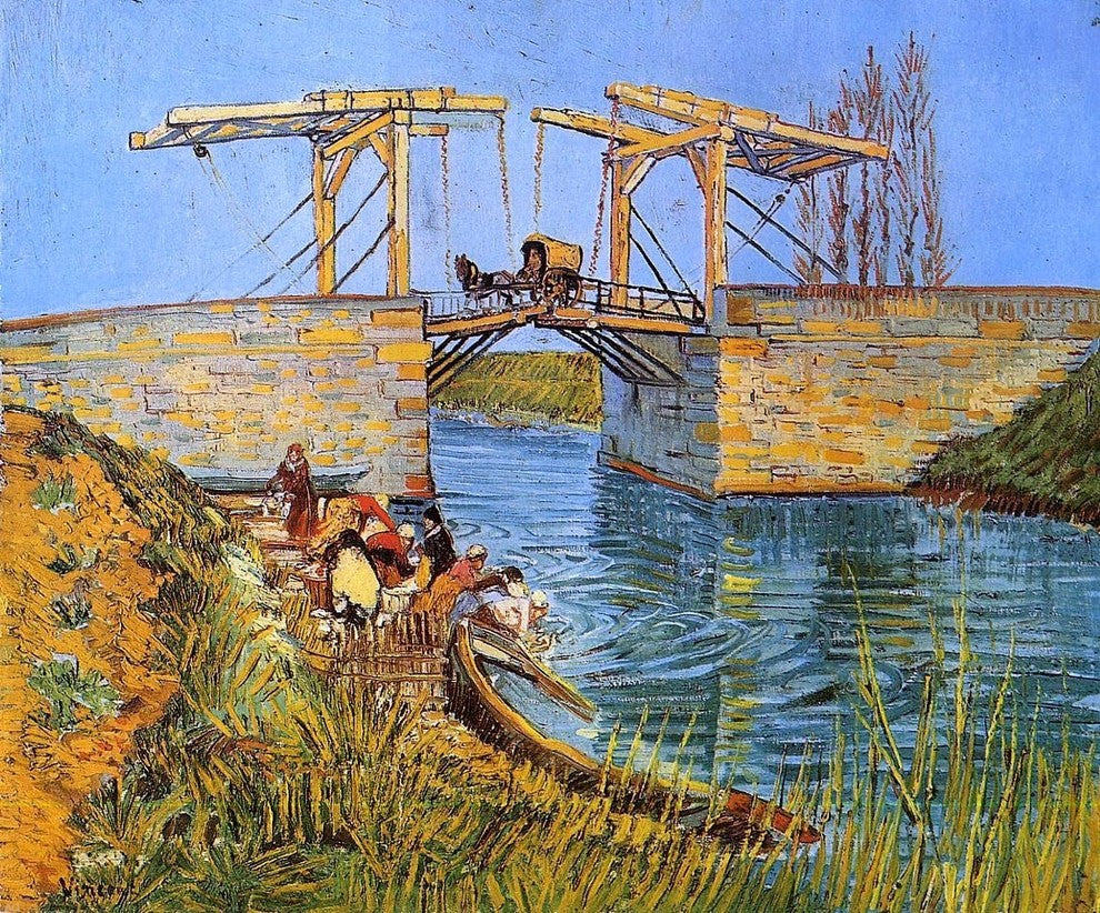 Vincent Van Gogh The Langlois Bridge at Arles with Women Washing Wrapped Canvas