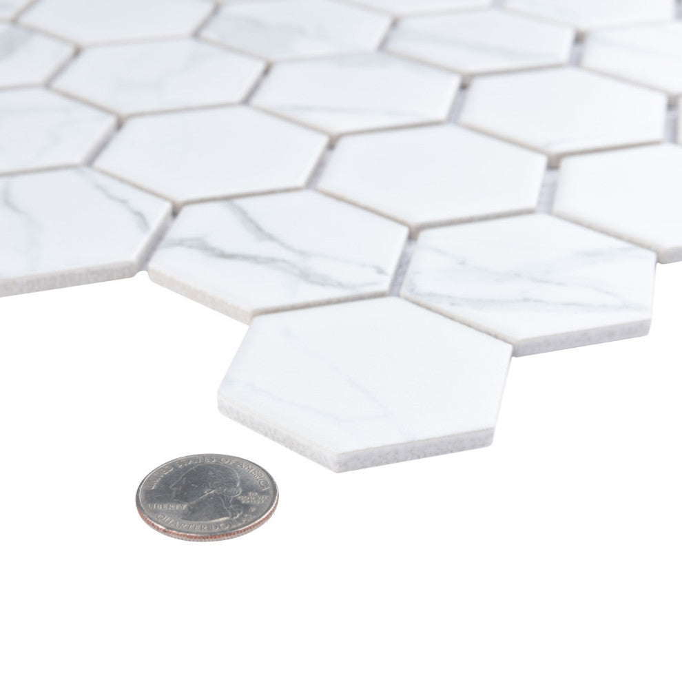 Merola Tile Carrione 2" Hex Porcelain Marble Look Tile Sample
