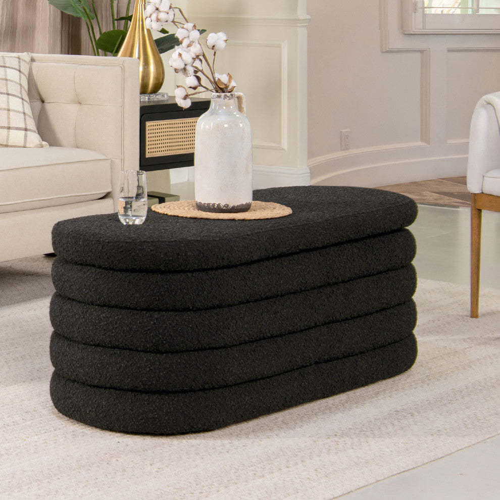 Fuji 49" Upholstered Oval Storage Bench, Ebony Black