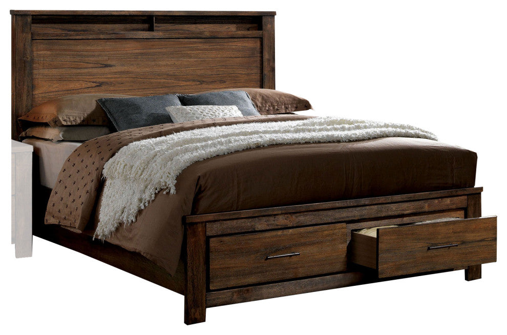 Benzara BM207725 Wooden Queen Size Bed With 2 Drawer storage, Brown