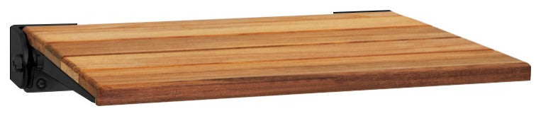 SlimLine Natural Teak Wood Folding Shower Bench Seat, Matte Black Frame