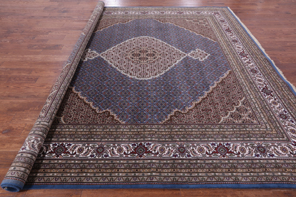 10' Square Wool & Silk Persian Tabriz Hand Knotted Rug - Q13011