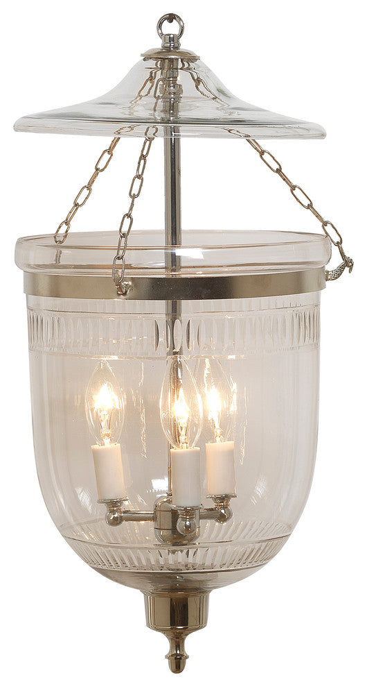 Tiffany Cut Design Hundi Glass Bell Jar Lantern 9", Nickel Silver