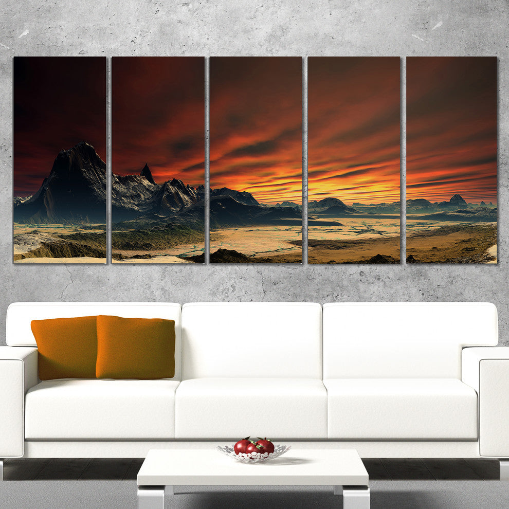 Beautiful Alien Planet Traos, Landscape Canvas Art Print, 60"x28", 5 Panels