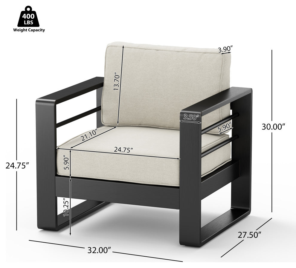 Gadd Aluminum 4-Piece Outdoor Chat Set With Cushions, Black/Beige