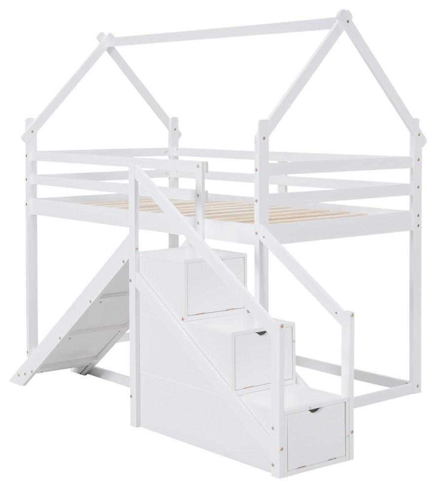 Gewnee Twin over Twin House Loft or Bunk Bed