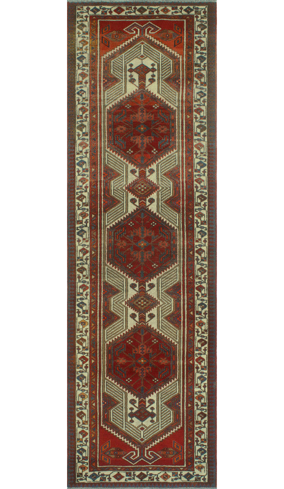 Fine Vintage Distressed Hamide Red/Ivory Runner, 3'3x10'10