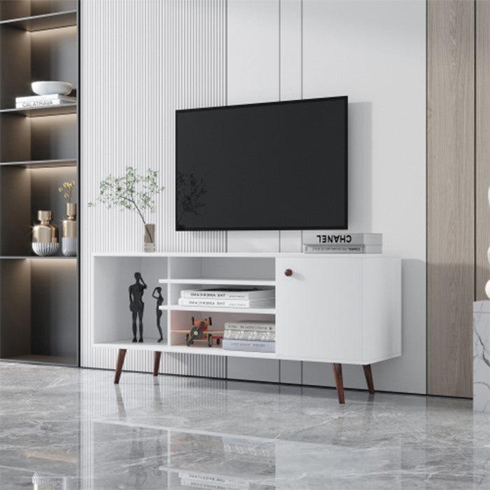 55 inch modern TV stand Mid century TV console with open storage shelves