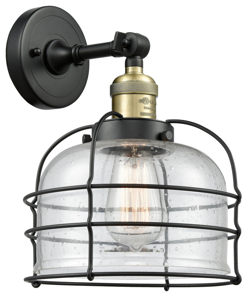 Large Bell Cage 1-Light Sconce, Black Antique Brass, Seedy