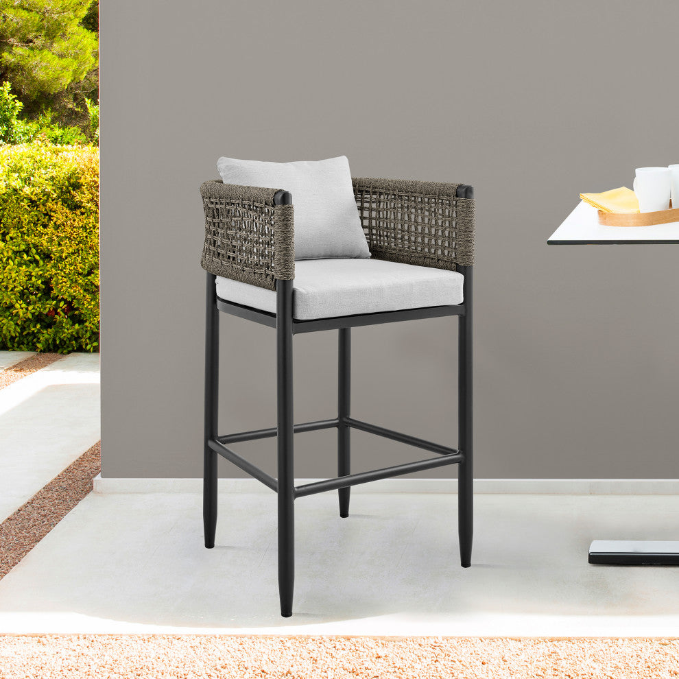 Alegria Outdoor Stool, Aluminum With Gray Rope, Bar Height