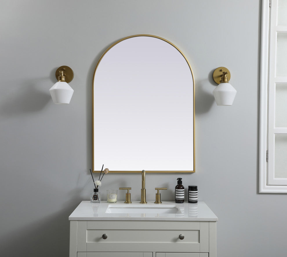 Metal Frame Arch Mirror 27X36 Inch, Brass