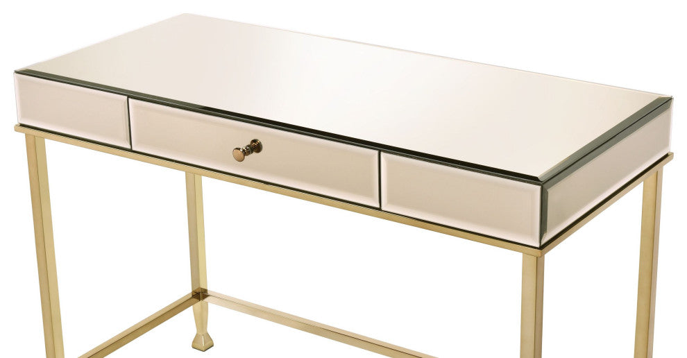 Canine Writing Desk, Smoky Mirrored and Champagne Finish