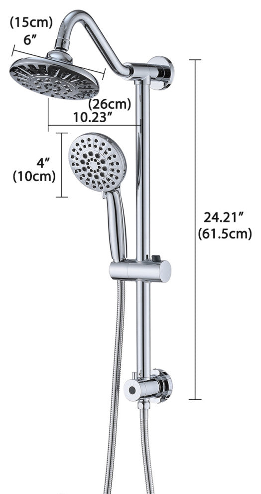 6" Exposed Stainless Steel Shower Faucet Set with 6 Sprays Handheld Shower Head, Chrome
