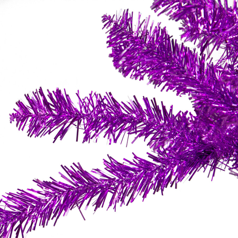 7' Metallic Purple Tinsel Artificial Christmas Tree, Unlit