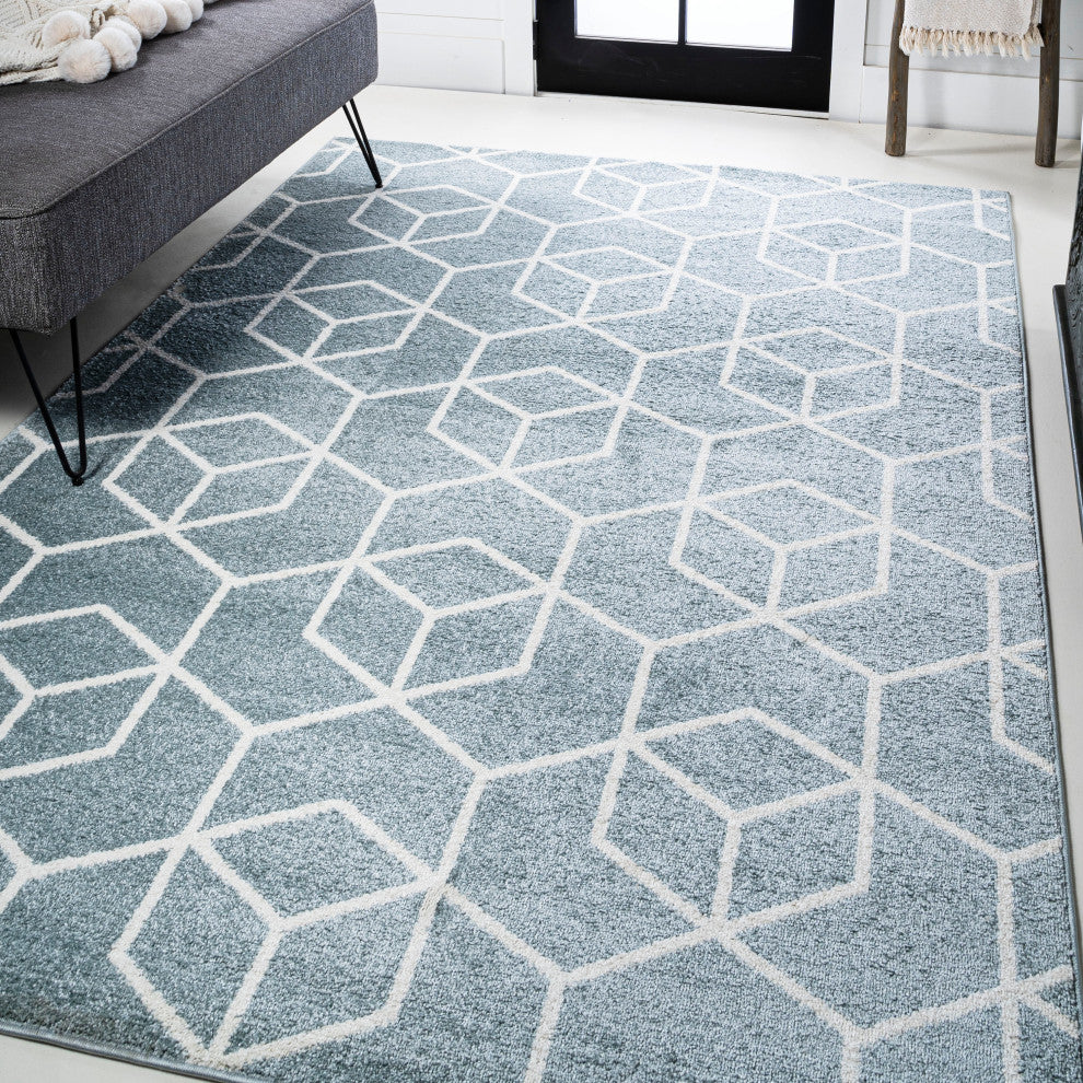 Tumbling Blocks Modern Geometric Light Blue/White 4'x6' Area Rug