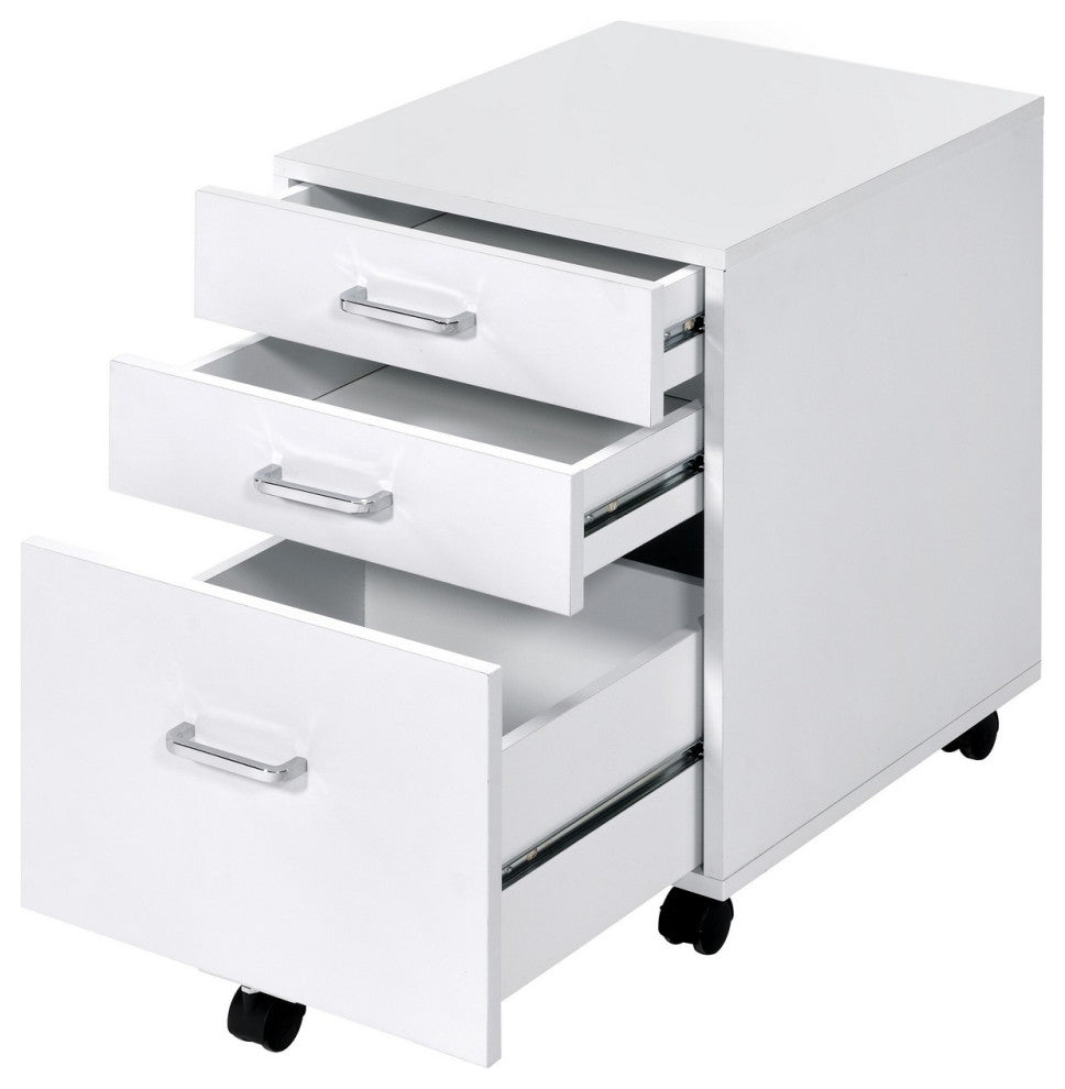 Benzara BM251191 Cabinet With 3 Drawers and Wheels, White