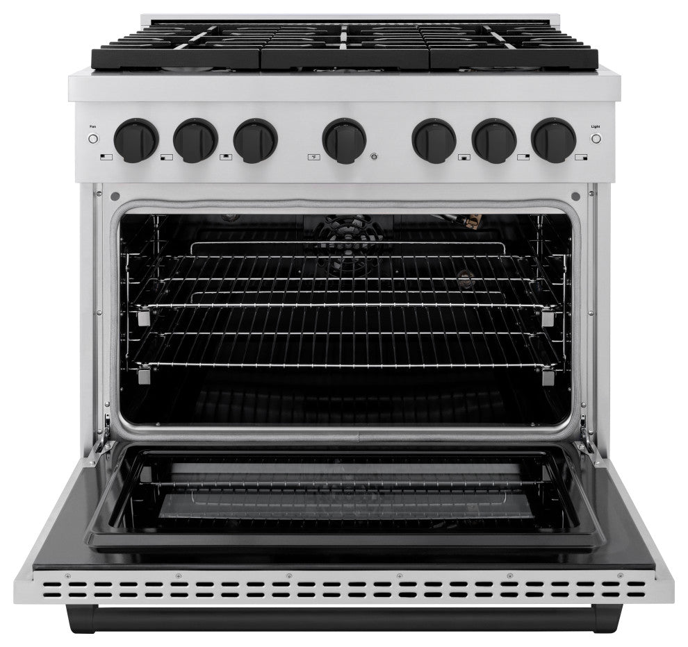 ZLINE 36, Autograph Gas Range, Stainless Steel With Matte Black, SGRZ-36-MB