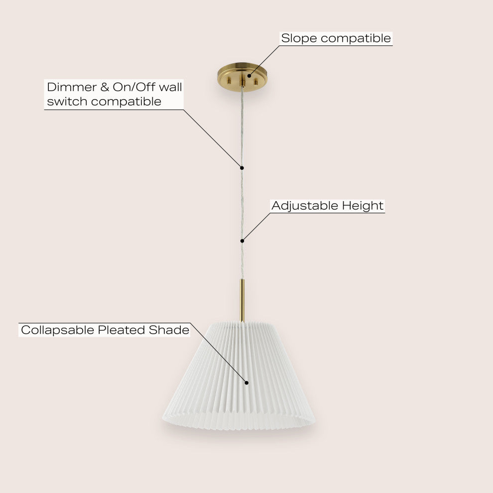 1-Light Classic French Country Iron LED Pendant With Pleated Shade