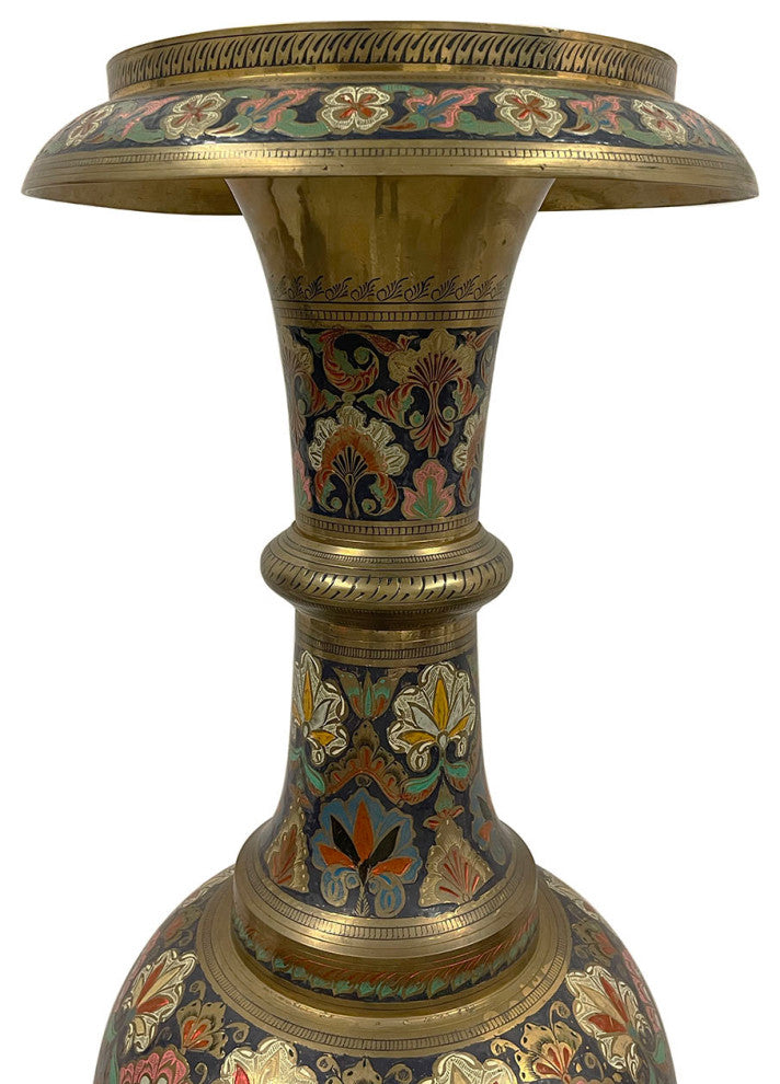Consigned Early 20th Century Asian Bronze Polychrome Enameled Floor Vase