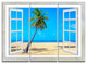 "Open Window to Beach With Palm" Metal Wall Art, 3 Panels, 36"x28"