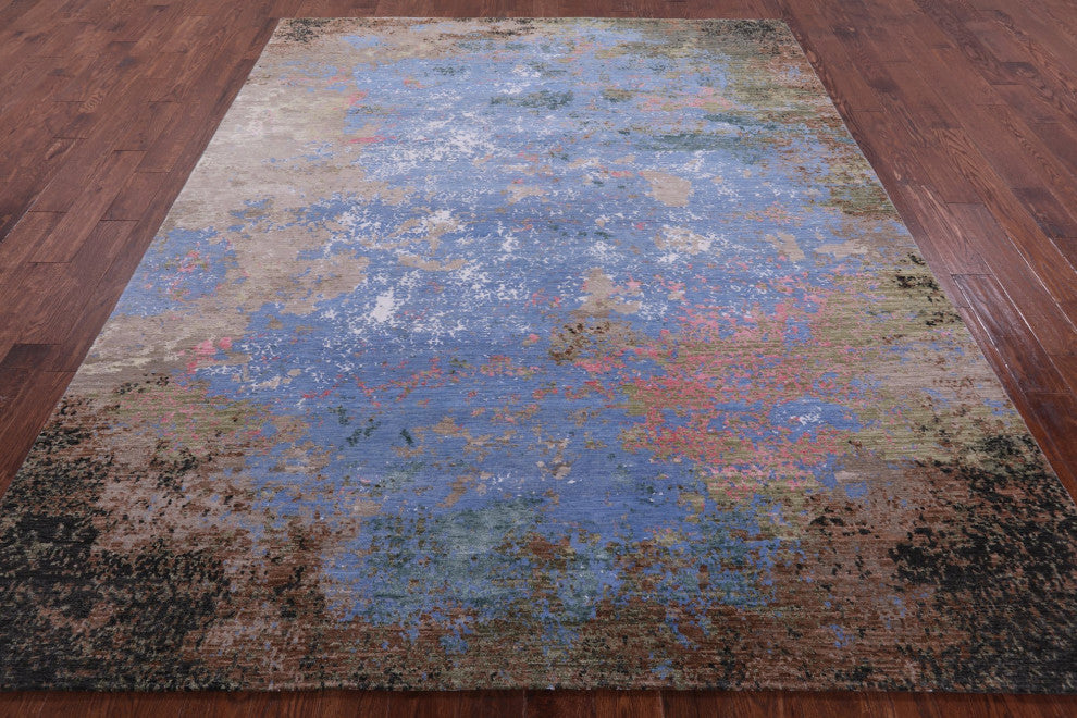 Hand Knotted Wool and Silk Abstract Rug 7' 11" X 10' 0" Q8877