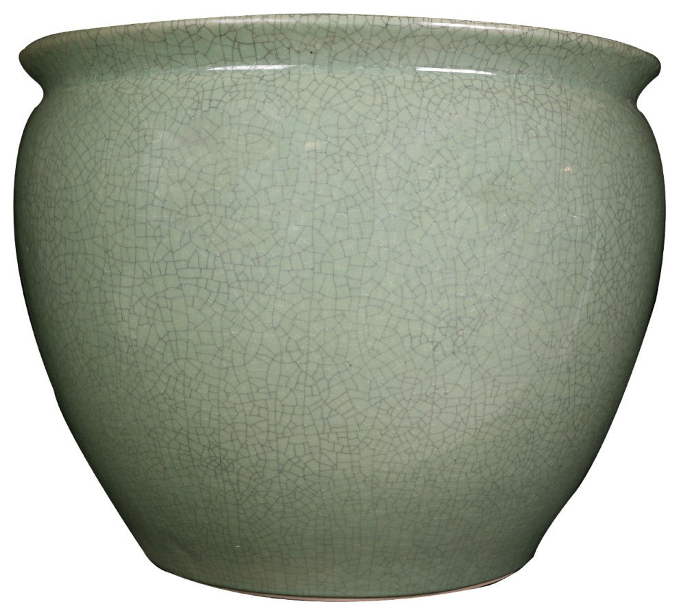 Chinese Porcelain Fish Bowl Planter, Celadon Crackle, 14"