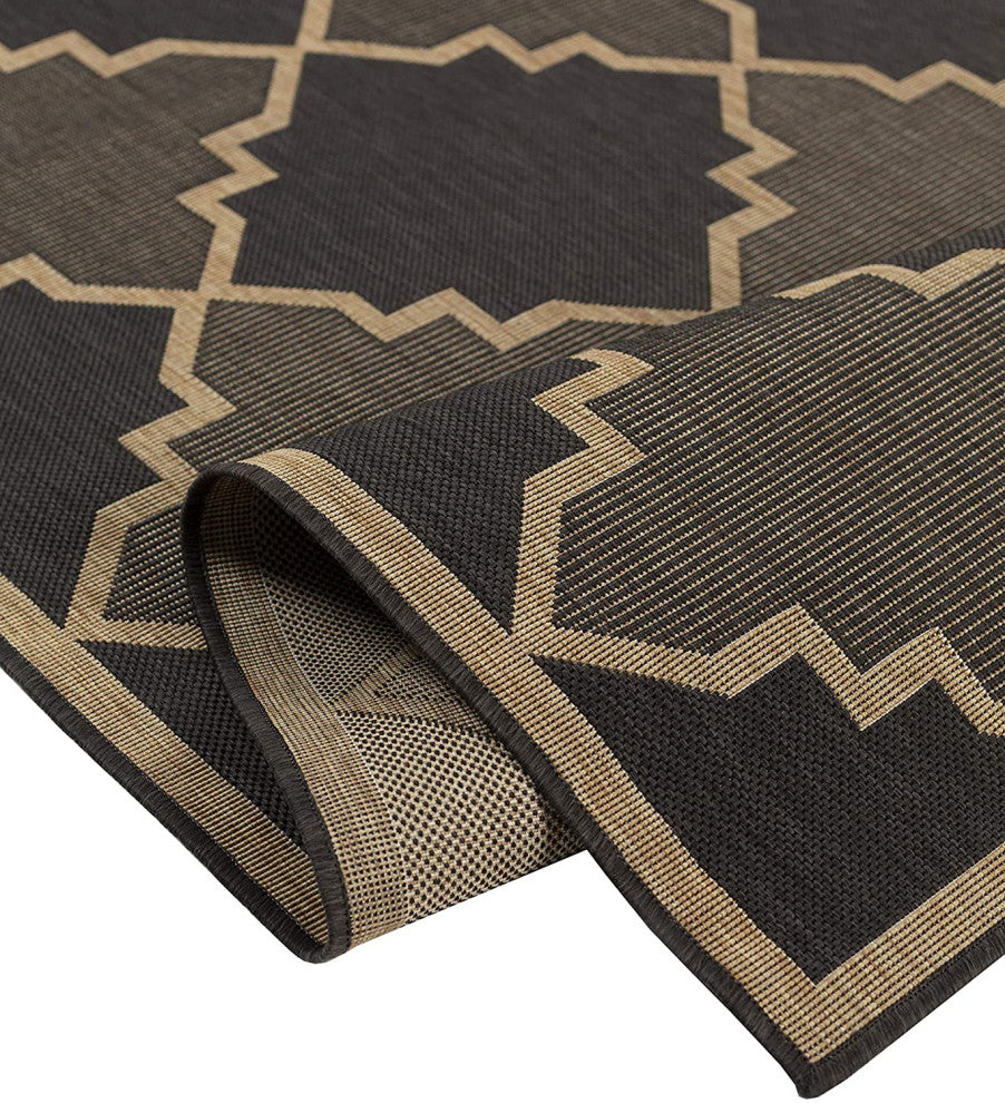 Outdoor Collection Trellis Diamond Rug Geometric Rug, Charcoal, 5'3"x7'6"