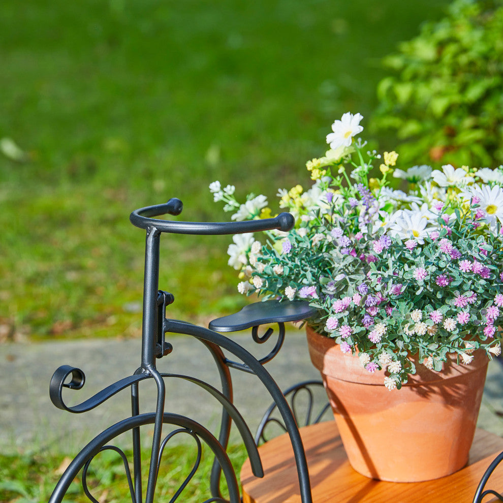 18"L Metal Tricycle Planter Stand, Black