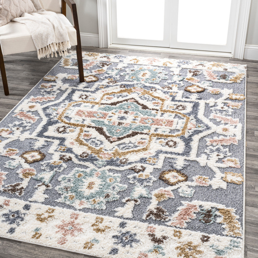 Aziza Persian Medallion High-Low Multi 5'x8' Area Rug