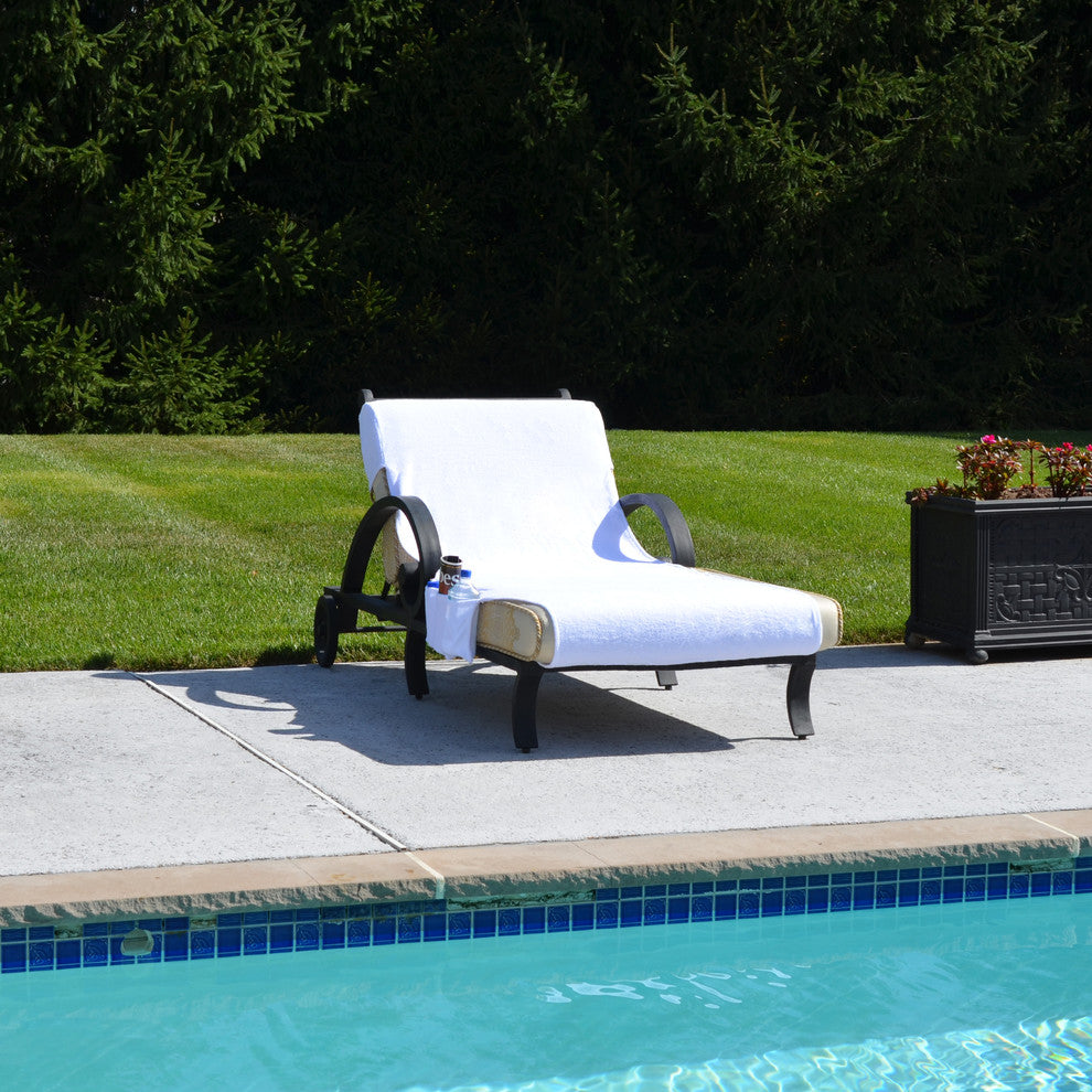 Linum Home Standard Size Chaise Lounge Cover, White, With Side Pockets