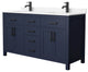 60"DBL Vanity Dark Blue, Carrara Cult. Marble Countertop, Sinks, Black Trim