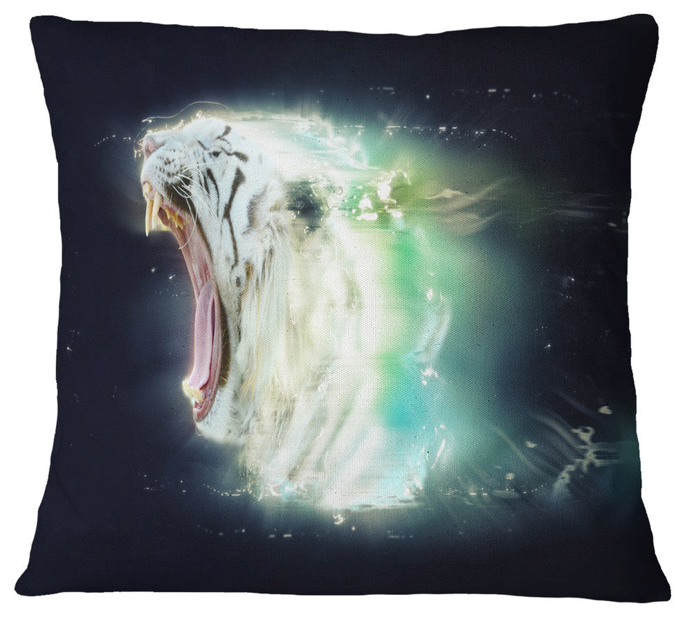 White Tiger With Open Jaws Animal Throw Pillow, 16"x16"