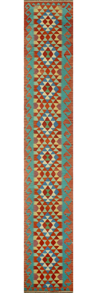 Sangat Kilim Jayme Red/Green Runner, 2'8x16'1
