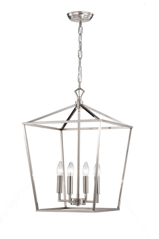 4-Light Brushed Nickel Lantern Pendant Chandelier 16in.