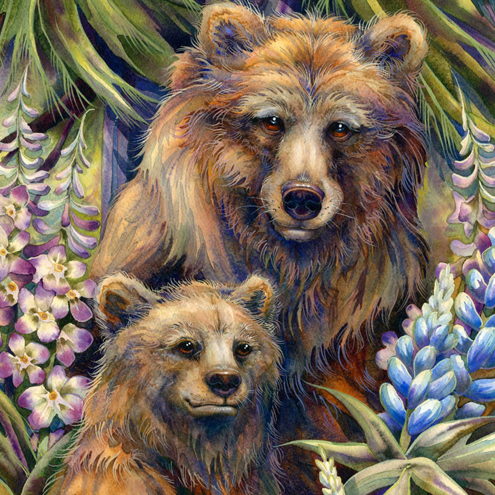Grin and Bear it Grizzly Mother and Cub Wooden Wall Art, Small 12x9